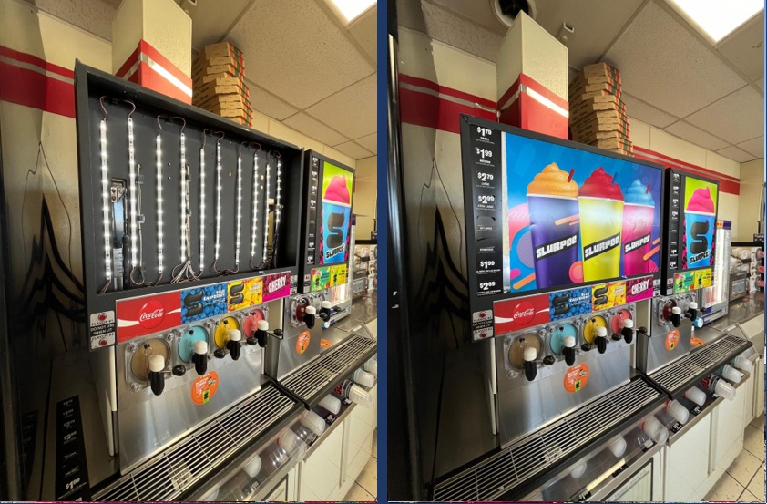 Before and after commercial beverage equipment display repair