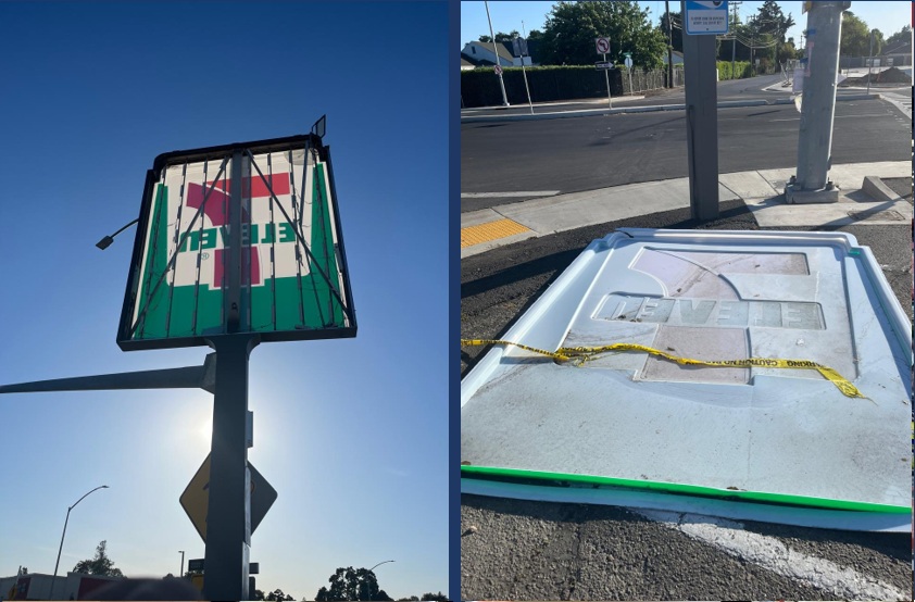 Before and after elevated commercial sign replacement