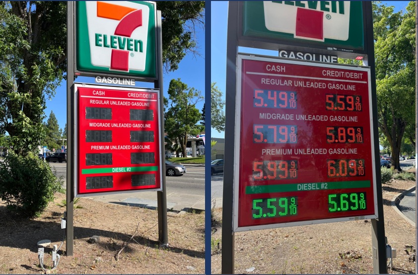 Before and after repair of a digital fuel price display