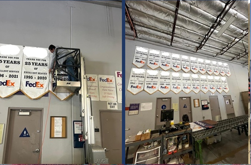 Before and after elevated interior warehouse repair